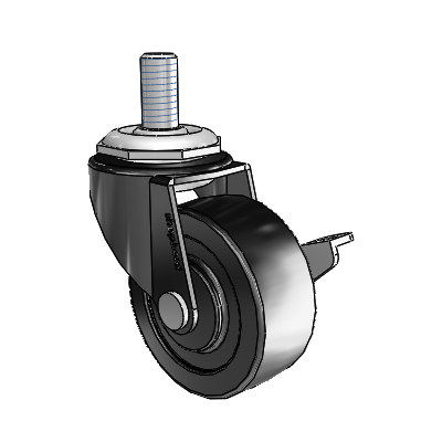 Regent Threaded Stem Black Oxide Swivel Caster with 2 x .8125 Polyolefin Wheel and Side Brake