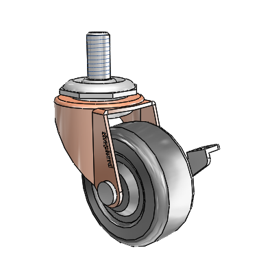 Regent Threaded Stem Copper Oxide Swivel Caster with 2 x .8125 Black Hard Rubber Wheel and Side Brake