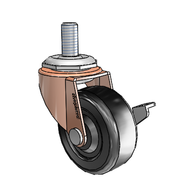 Regent Threaded Stem Copper Oxide Swivel Caster with 2 x .8125 Black Soft Rubber Wheel and Side Brake