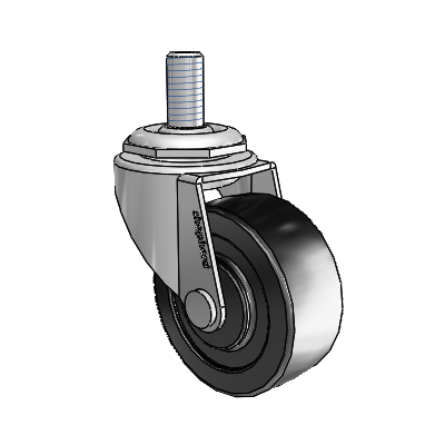 Regent Threaded Stem Polished Nickel Swivel Caster with 2 x .8125 Black Polyolefin Wheel