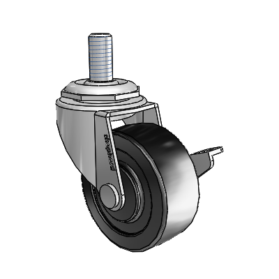 Regent Threaded Stem Polished Nickel Swivel Caster with 2 x .8125 Black Polyolefin Wheel and Side Brake