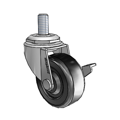 Regent Threaded Stem Polished Nickel Swivel Caster with 2 x .8125 Black Soft Rubber Wheel and Side Brake