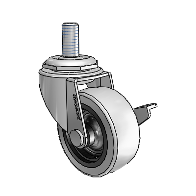Regent Threaded Stem Polished Nickel Swivel Caster with 2 x .8125 Grey Thermoplastic Urethane Wheel and Side Brake