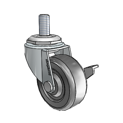 Regent Threaded Stem Zinc Swivel Caster with 2 x .8125 Black Hard Rubber Wheel and Side Brake