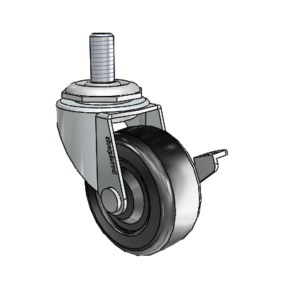 Regent Threaded Stem Zinc Swivel Caster with 2 x .8125 Black Soft Rubber Wheel and Side Brake