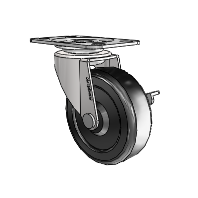 Regent Top Plate Bright Chrome Swivel Caster with 2.5 x .8125 Black Hard Rubber Wheel and Side Brake
