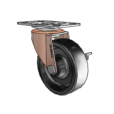 Regent Top Plate Copper Oxide Swivel Caster with 2.5 x .8125 Black Polyolefin Wheel and Side Brake