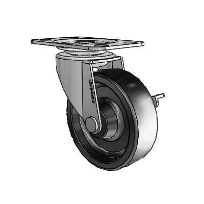 Regent Top Plate Polished Nickel Swivel Caster with 2.5 x .8125 Black Polyolefin Wheel and Side Brake