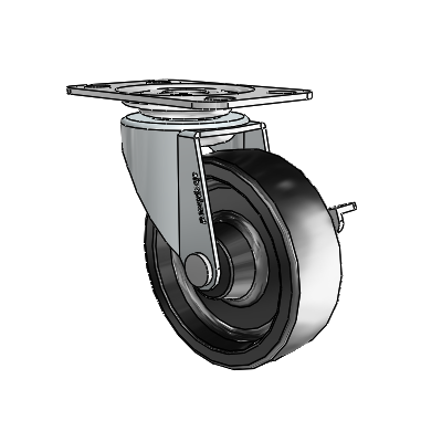 Regent Top Plate Zinc Swivel Caster with 2.5 x .8125 Black Polyolefin Wheel and Side Brake