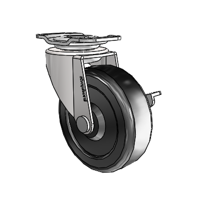 Regent Top Plate Bright Chrome Swivel Caster with 2.5 x .8125 Black Soft Rubber Wheel and Side Brake