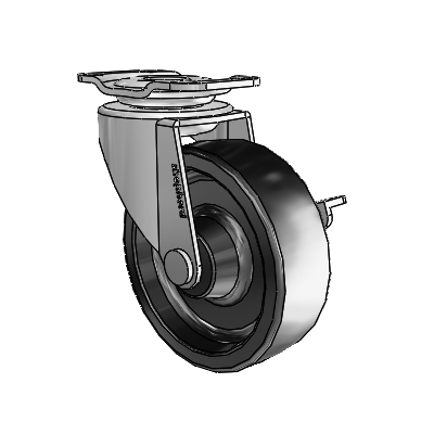 Regent Top Plate Polished Nickel Swivel Caster with 2.5 x .8125 Black Polyolefin Wheel and Side Brake