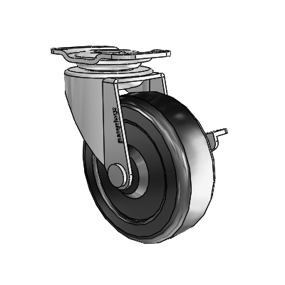 Regent Top Plate Polished Nickel Swivel Caster with 2.5 x .8125 Black Hard Rubber Wheel and Side Brake