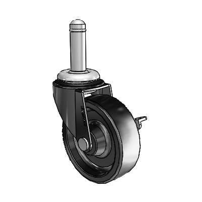 Roulette pivotante Regent Grip Ring à revêtement noir oxydé, équipée d'une roue en polyoléfine de 2,5 x 0,8125 et d'un frein latéral