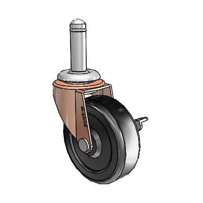 Regent Grip Ring Copper Oxide Swivel Caster with 2.5 x .8125 Black Soft Rubber Wheel and Side Brake