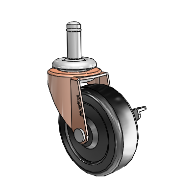 Regent Grip Ring Copper Oxide Swivel Caster with 2.5 x .8125 Black Soft Rubber Wheel and Side Brake