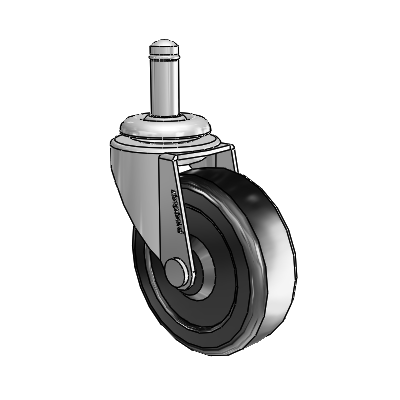 Roulette pivotante Regent Grip Ring en nickel poli, équipée d'une roue en caoutchouc dur noir de 2,5 x 0,8125