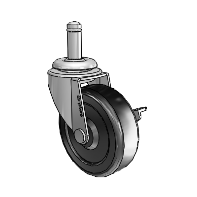 Regent Grip Ring Polished Nickel Swivel Caster with 2.5 x .8125 Black Soft Rubber Wheel and Side Brake