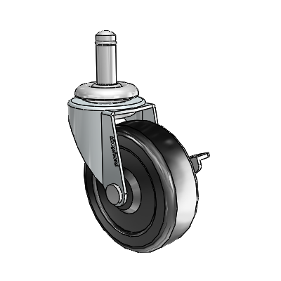 Regent Grip Ring Zinc Swivel Caster with 2.5 x .8125 Black Hard Rubber Wheel and Side Brake