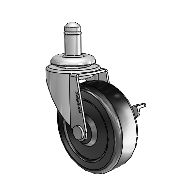 Regent Grip Ring Polished Nickel Swivel Caster with 2.5 x .8125 Black Hard Rubber Wheel and Side Brake