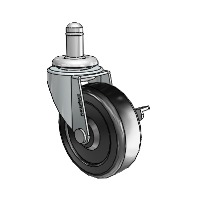 Regent Grip Ring Zinc Swivel Caster with 2.5 x .8125 Black Hard Rubber Wheel and Side Brake