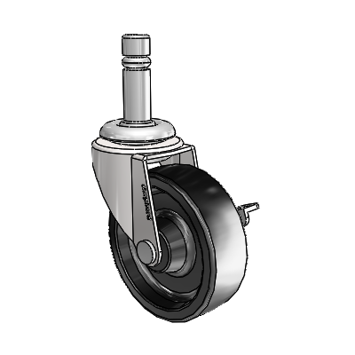 Regent Grip Ring Bright Chrome Swivel Caster with 2.5 x .8125 Black Polyolefin Wheel and Side Brake