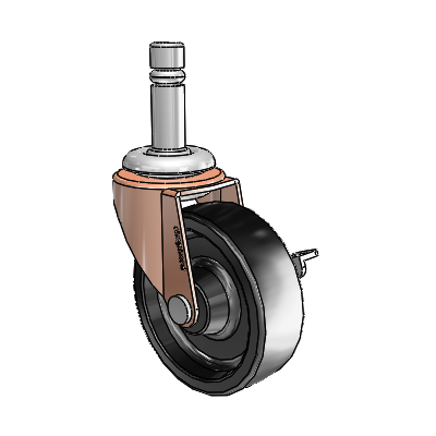 Regent Grip Ring Copper Oxide Swivel Caster with 2.5 x .8125 Black Polyolefin Wheel and Side Brake