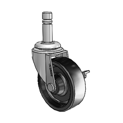Regent Grip Ring Polished Nickel Swivel Caster with 2.5 x .8125 Black Polyolefin Wheel and Side Brake