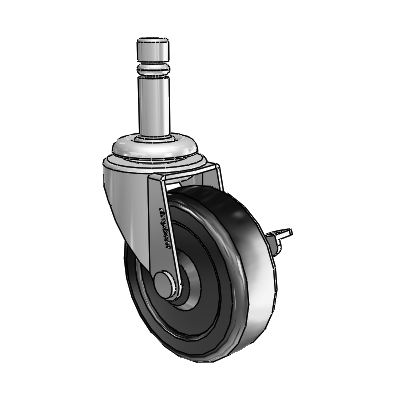 Regent Grip Ring Polished Nickel Swivel Caster with 2.5 x .8125 Black Soft Rubber Wheel and Side Brake