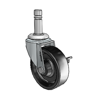 Regent Grip Ring Zinc Swivel Caster with 2.5 x .8125 Black Polyolefin Wheel and Side Brake