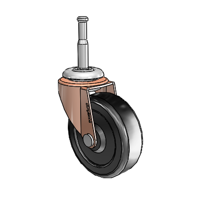 Roulette pivotante Regent Grip Neck à axe en oxyde de cuivre, équipée d'une roue en caoutchouc souple noir de 2,5 x 0,8125