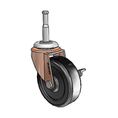 Regent Grip Neck Copper Oxide Swivel Caster with 2.5 x .8125 Black Soft Rubber Wheel and Side Brake