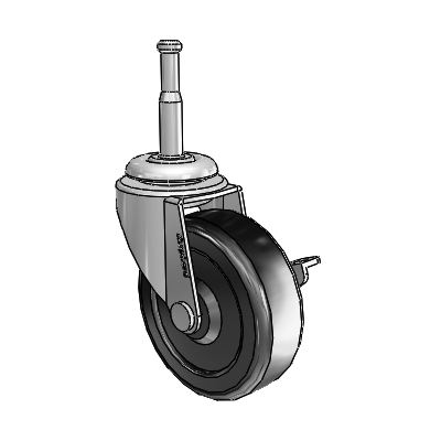 Regent Grip Neck Polished Nickel Swivel Caster with 2.5 x .8125 Black Soft Rubber Wheel and Side Brake