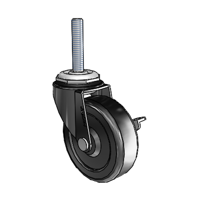 Regent Threaded Stem Black Oxide Swivel Caster with 2.5 x .8125 Soft Rubber Wheel and Side Brake