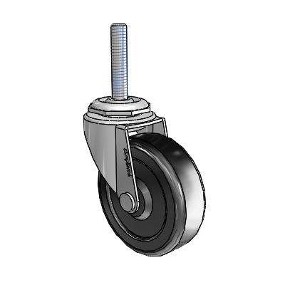 Regent Threaded Stem Polished Nickel Swivel Caster with 2.5 x .8125 Black Hard Rubber Wheel