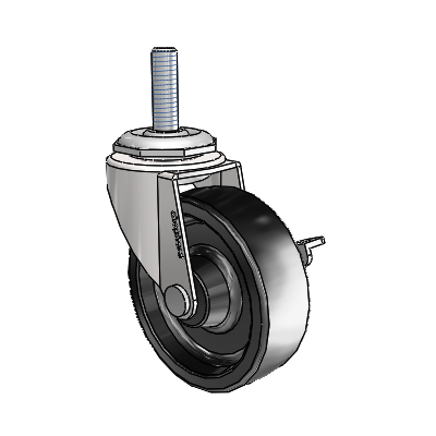 Regent Threaded Stem Bright Chrome Swivel Caster with 2.5 x .8125 Black Polyolefin Wheel and Side Brake