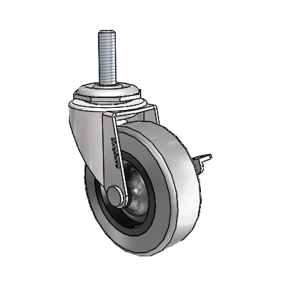 Roulette pivotante Regent à tige filetée, finition chrome brillant, équipée d'une roue en caoutchouc thermoplastique gris de 2,5 x 0,8125 et d'un frein latéral