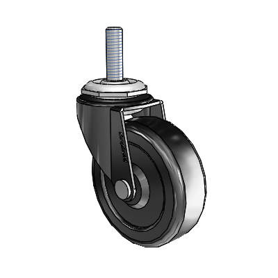 Roulette pivotante Regent à tige filetée, finition oxydée noire, avec roue en caoutchouc dur de 2,5 x 0,8125