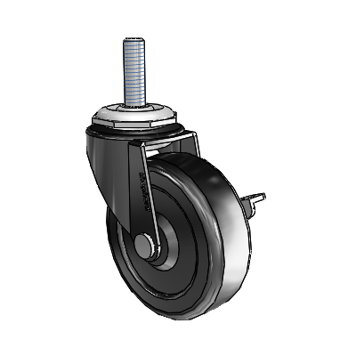 Roulette pivotante Regent à tige filetée, finition oxydée noire, avec roue en caoutchouc dur de 2,5 x 0,8125 et frein latéral