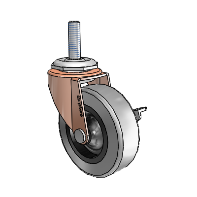 Regent Threaded Stem Copper Oxide Swivel Caster with 2.5 x .8125 Grey Thermoplastic Rubber Wheel and Side Brake