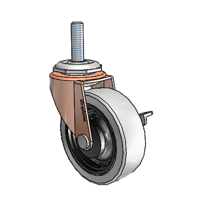 Roulette pivotante Regent à tige filetée en oxyde de cuivre, équipée d'une roue en uréthane thermoplastique gris de 2,5 x 0,8125 et d'un frein latéral