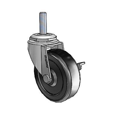 Regent Threaded Stem Polished Nickel Swivel Caster with 2.5 x .8125 Black Hard Rubber Wheel and Side Brake