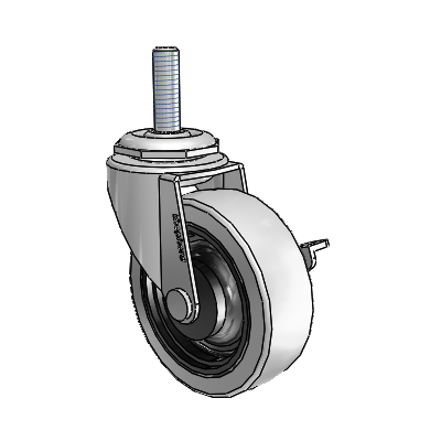 Regent Threaded Stem Polished Nickel Swivel Caster with 2.5 x .8125 Grey Thermoplastic Urethane Wheel and Side Brake
