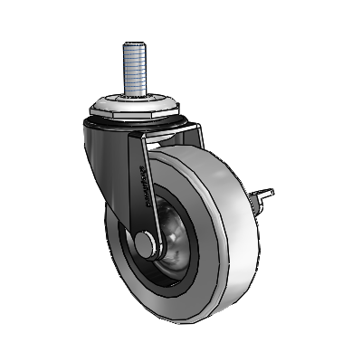 Roulette pivotante Regent à tige filetée, finition oxydée noire, équipée d'une roue en caoutchouc thermoplastique gris de 2,5 x 0,8125 et d'un frein latéral