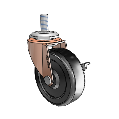 Regent Threaded Stem Copper Oxide Swivel Caster with 2.5 x .8125 Black Soft Rubber Wheel and Side Brake