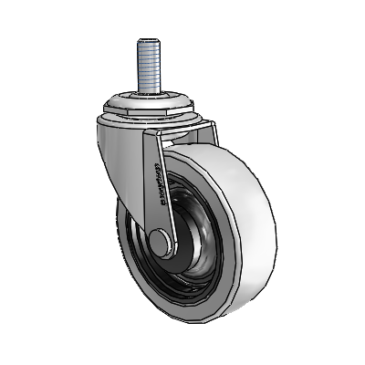 Roulette pivotante Regent à tige filetée, finition nickel poli, équipée d'une roue en uréthane thermoplastique gris de 2,5 x 0,8125