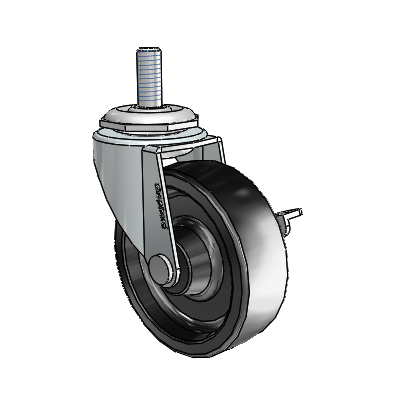 Regent Threaded Stem Zinc Swivel Caster with 2.5 x .8125 Black Polyolefin Wheel and Side Brake