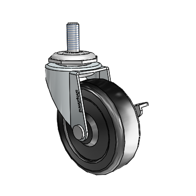 Regent Threaded Stem Zinc Swivel Caster with 2.5 x .8125 Black Hard Rubber Wheel and Side Brake