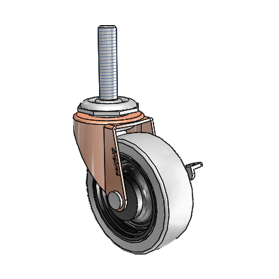 Roulette pivotante Regent à tige filetée en oxyde de cuivre, équipée d'une roue en uréthane thermoplastique gris de 2,5 x 0,8125 et d'un frein latéral