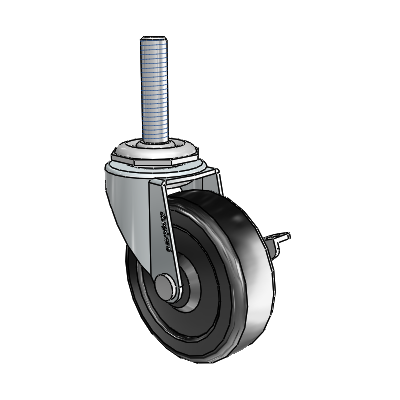 Regent Threaded Stem Zinc Swivel Caster with 2.5 x .8125 Black Hard Rubber Wheel and Side Brake