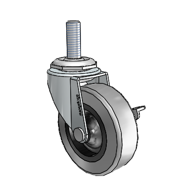 Regent Threaded Stem Zinc Swivel Caster with 2.5 x .8125 Grey Thermoplastic Rubber Wheel and Side Brake